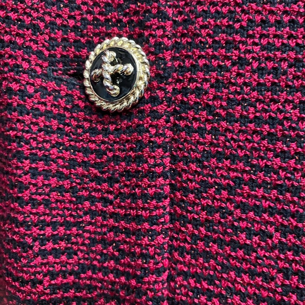 St. John shimmering Red Button up Jacket size 14 and zippered Skirt size 12